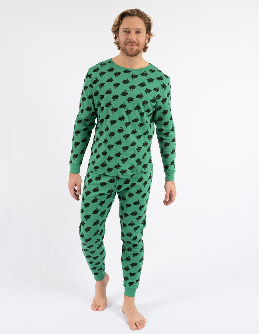 Mens Green Cotton Bunny Pajamas