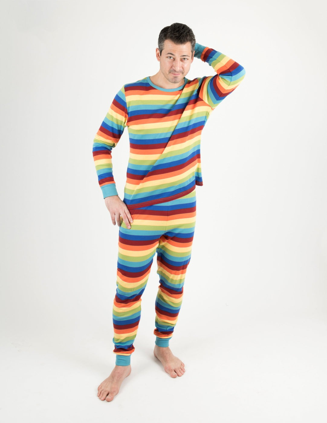rainbow boy stripes men's cotton pajama set
