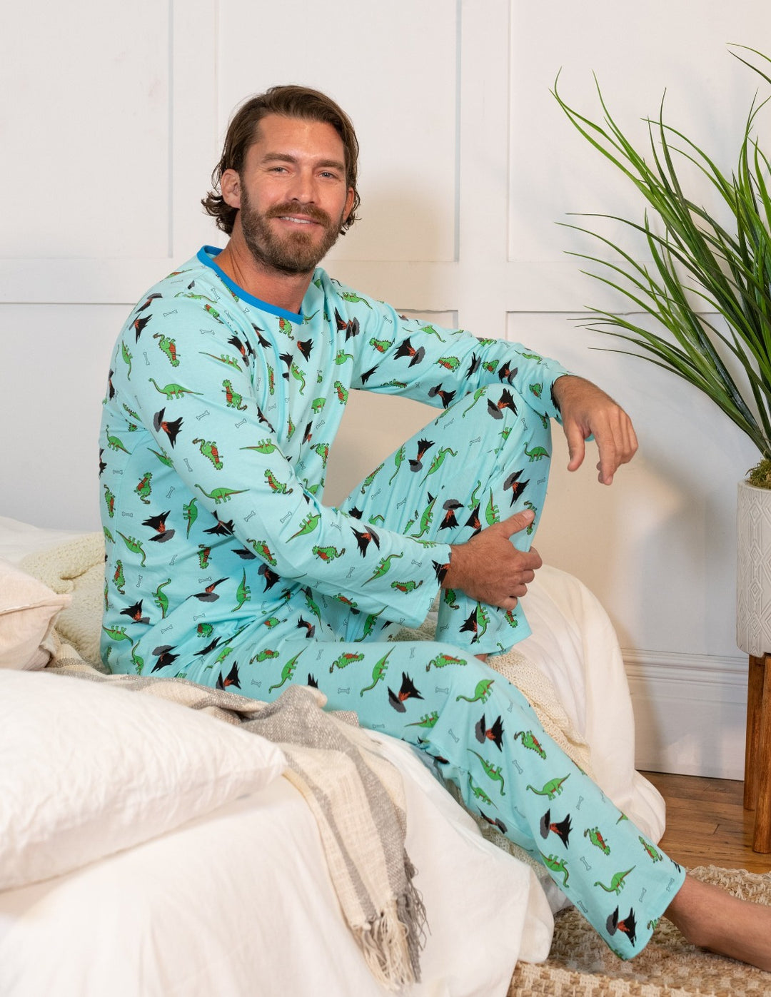 Mens Loose Fit Blue Dinosaur Pajamas – Leveret Clothing