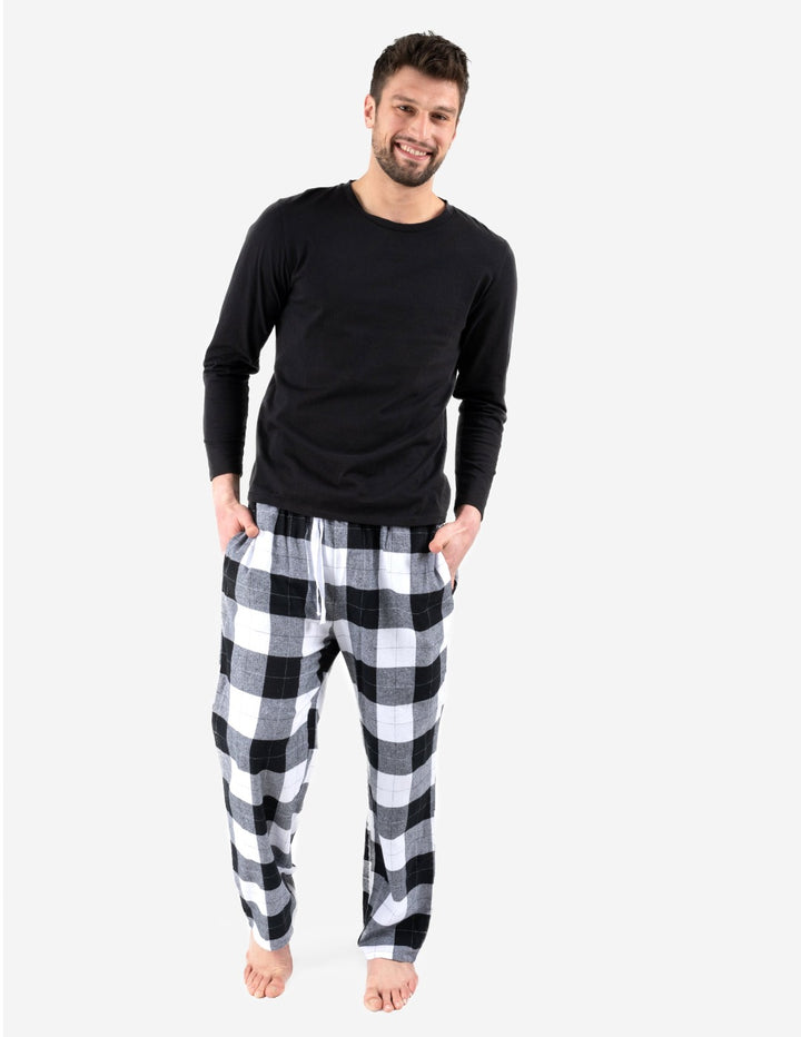 black and white flannel men's pajama set