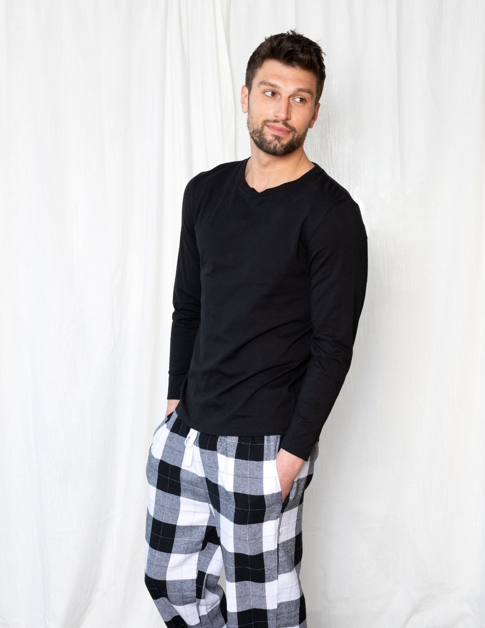 black and white flannel men's pajama set