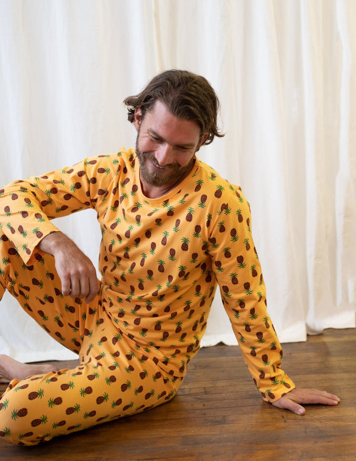yellow pineapple loose fit cotton men's pajama