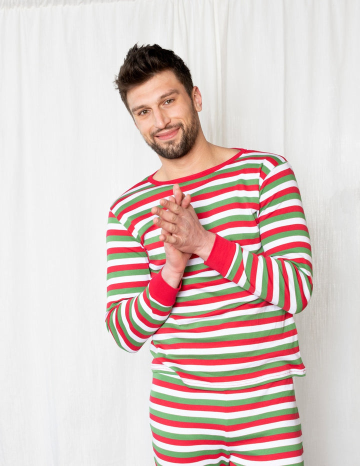 red white and green striped men's cotton pajamas