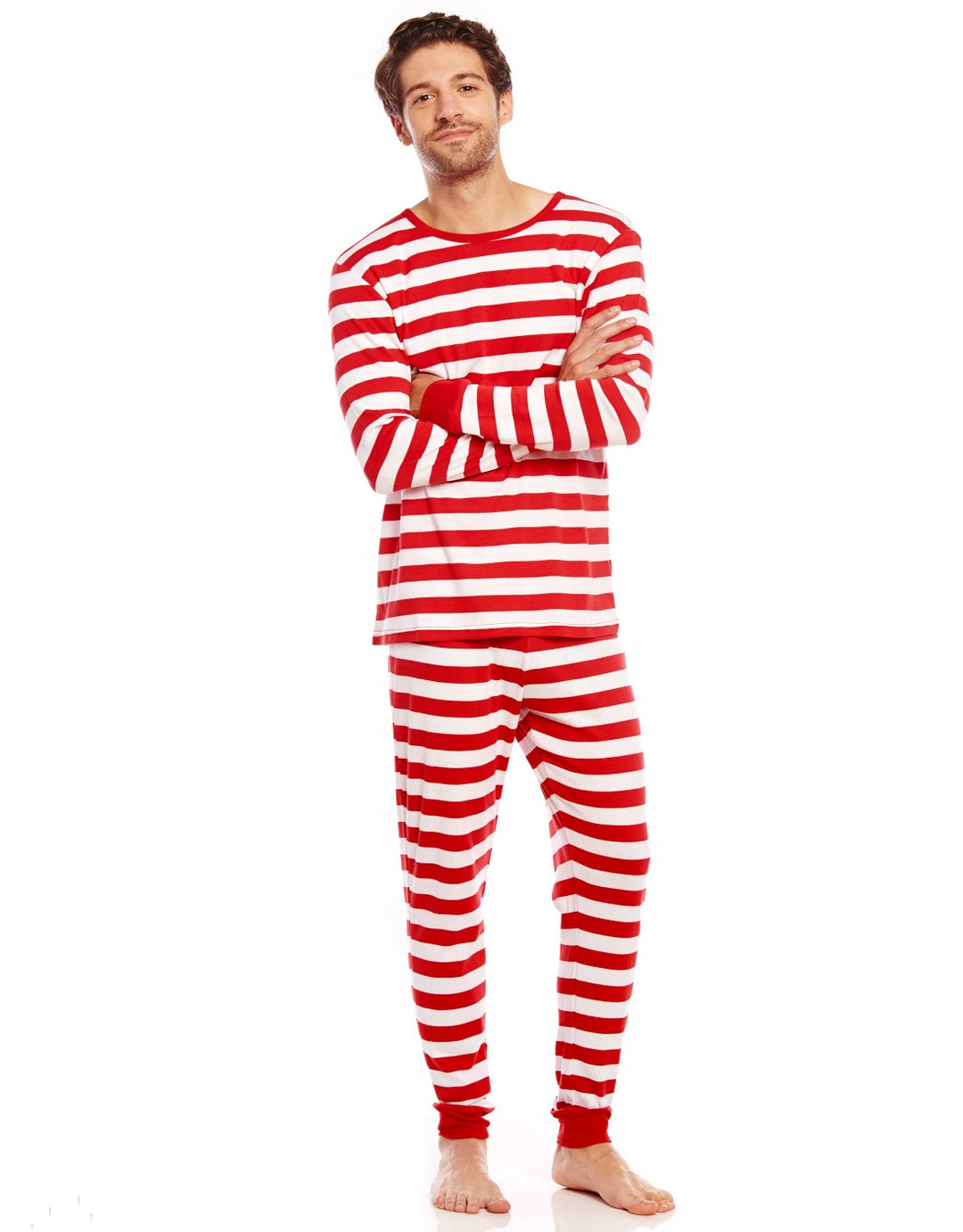 red and white striped men's cotton pajamas