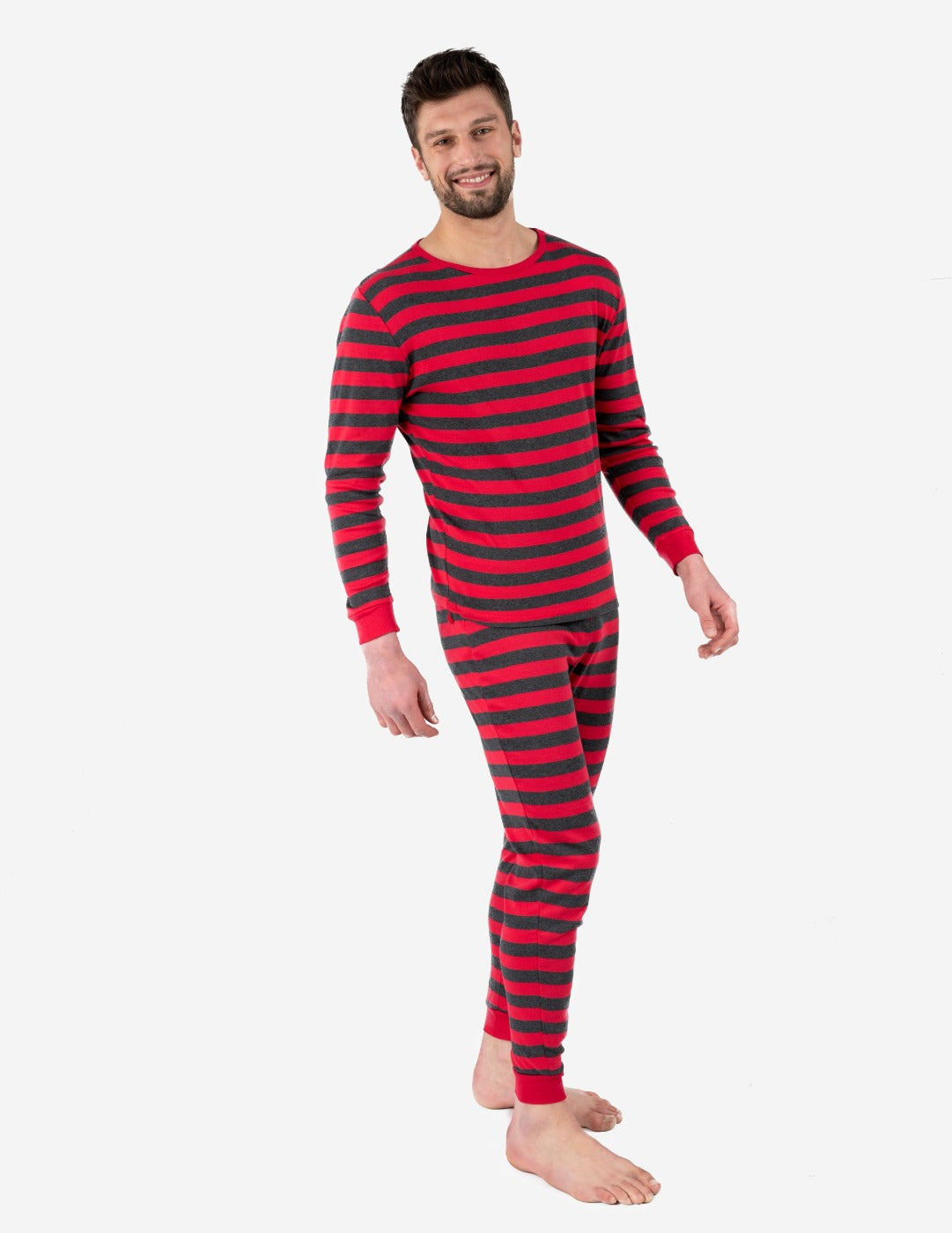 red and grey striped men's pajama