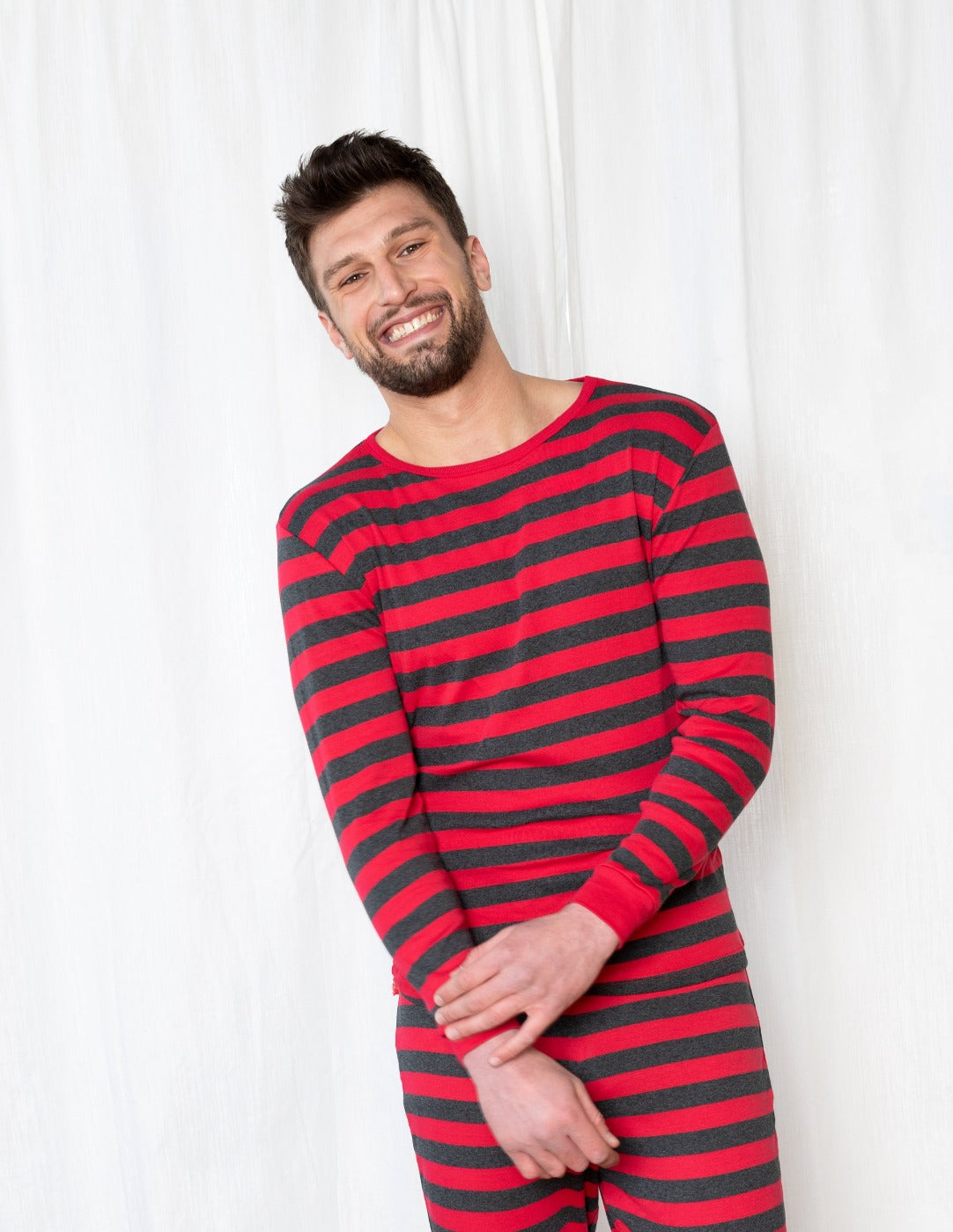 red and grey striped men's pajama