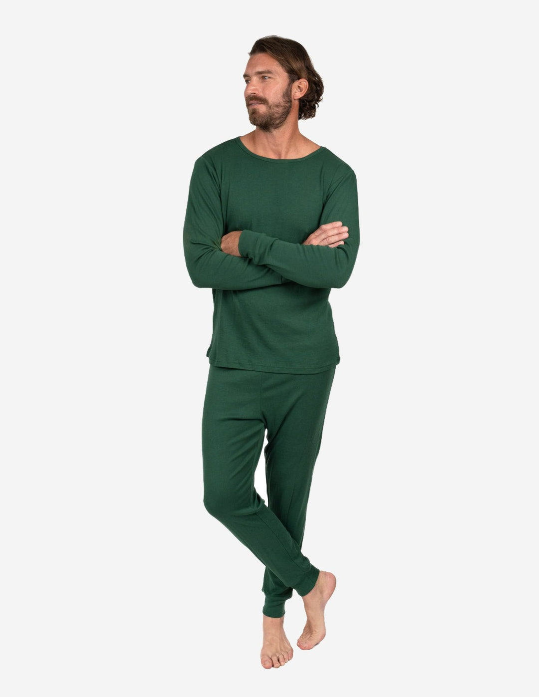 solid color dark green men's cotton pajamas