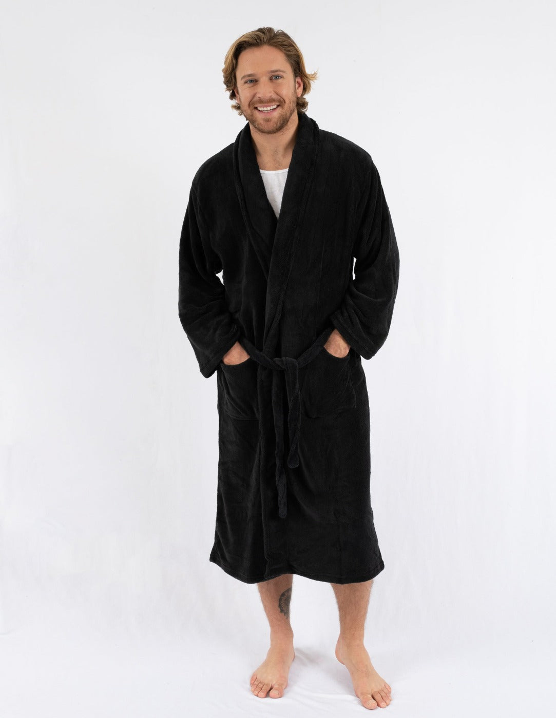 Men Robe with Hood Warm Long Bathrobe Full Length Plush Soft Sleepwear  Housecoat | eBay
