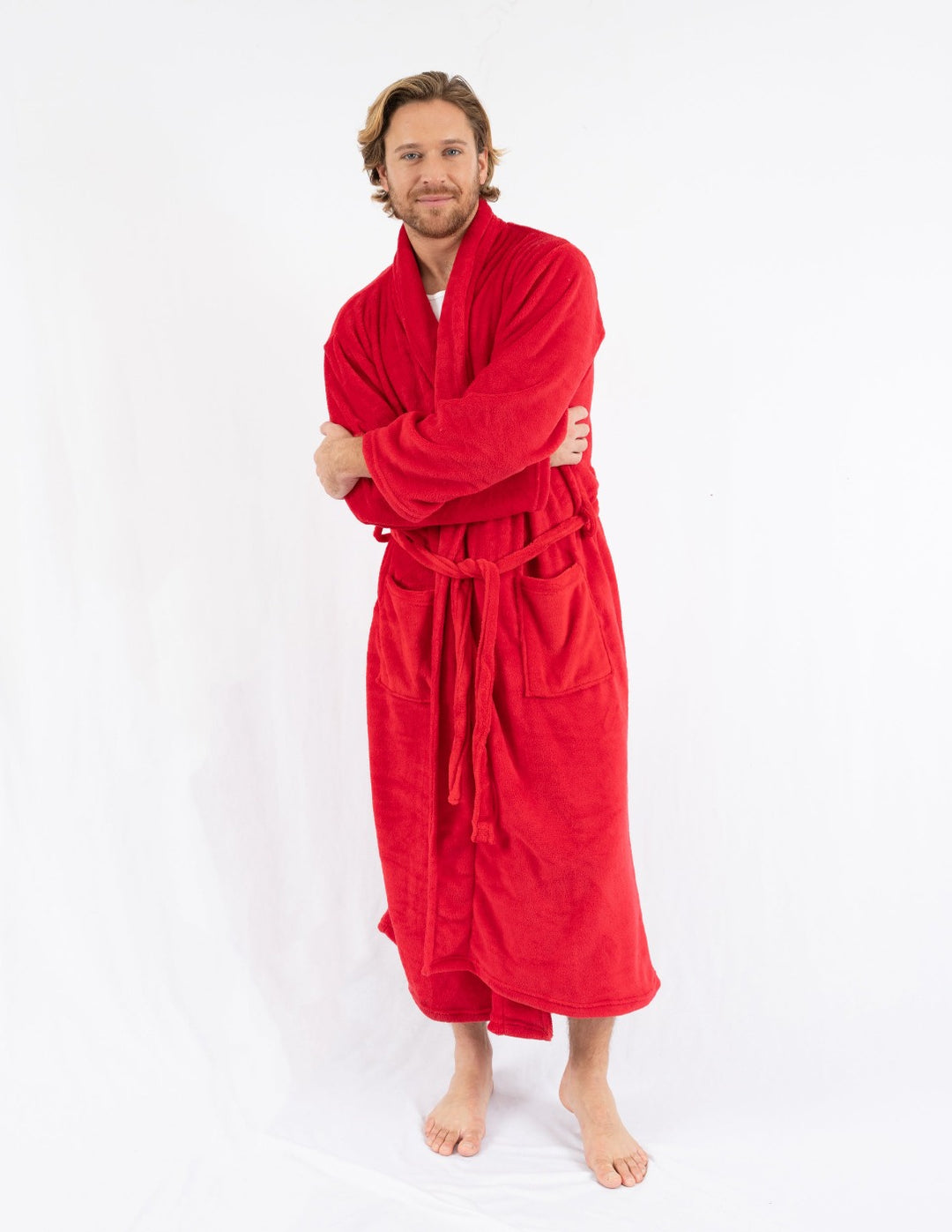 Leveret Men's Red Fleece Robe – Leveret Clothing