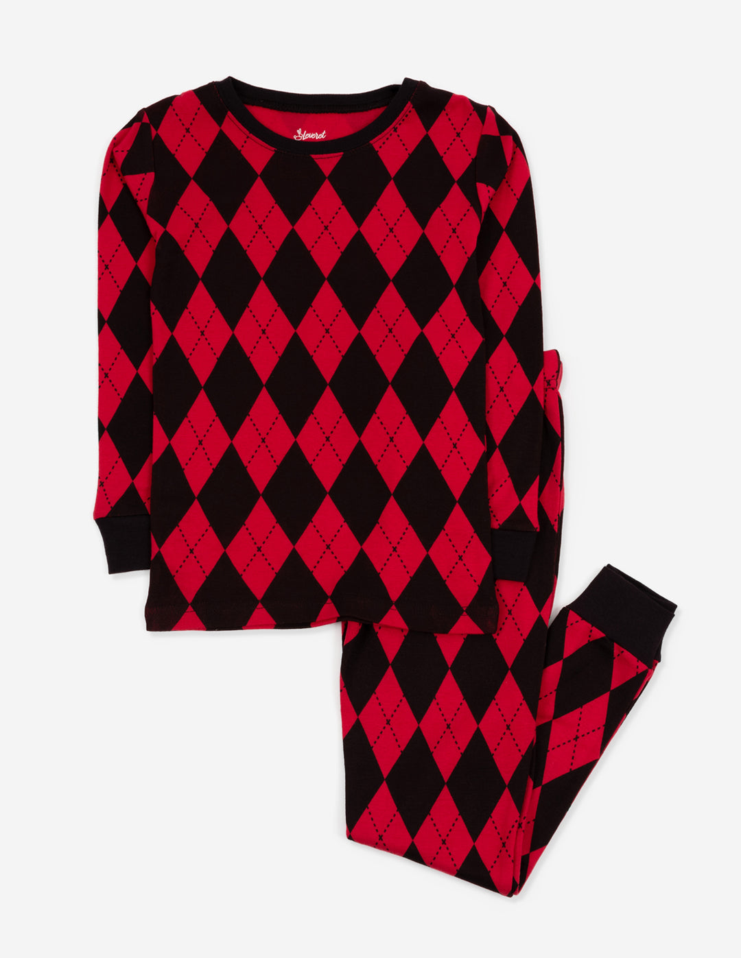 kids cotton red and black argyle pajamas