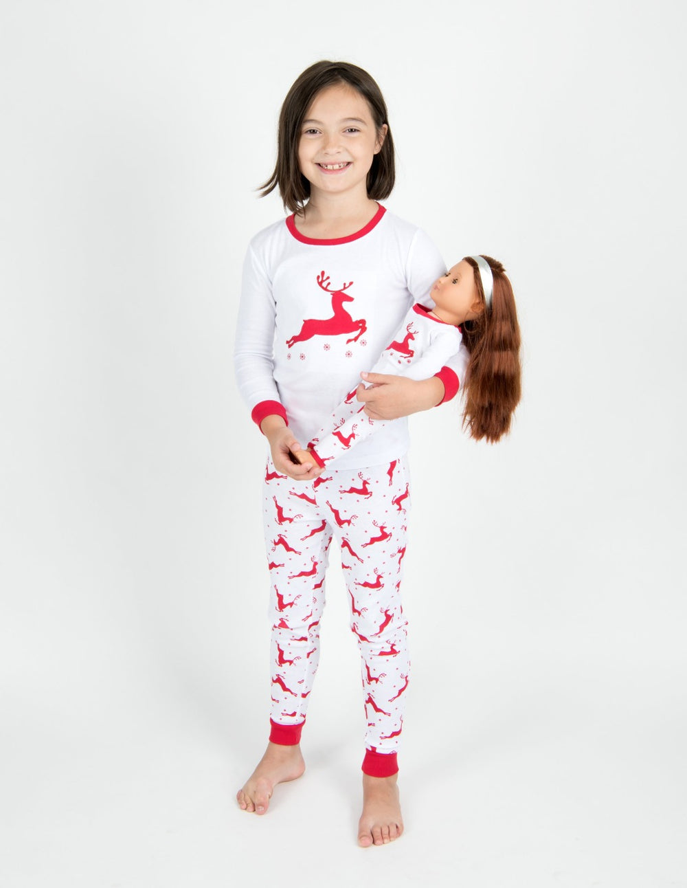 reindeer girl and doll cotton kids pajamas christmas