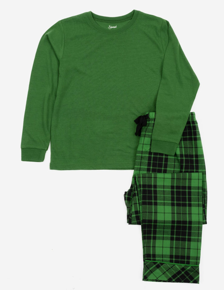 green and black kids flannel pajamas