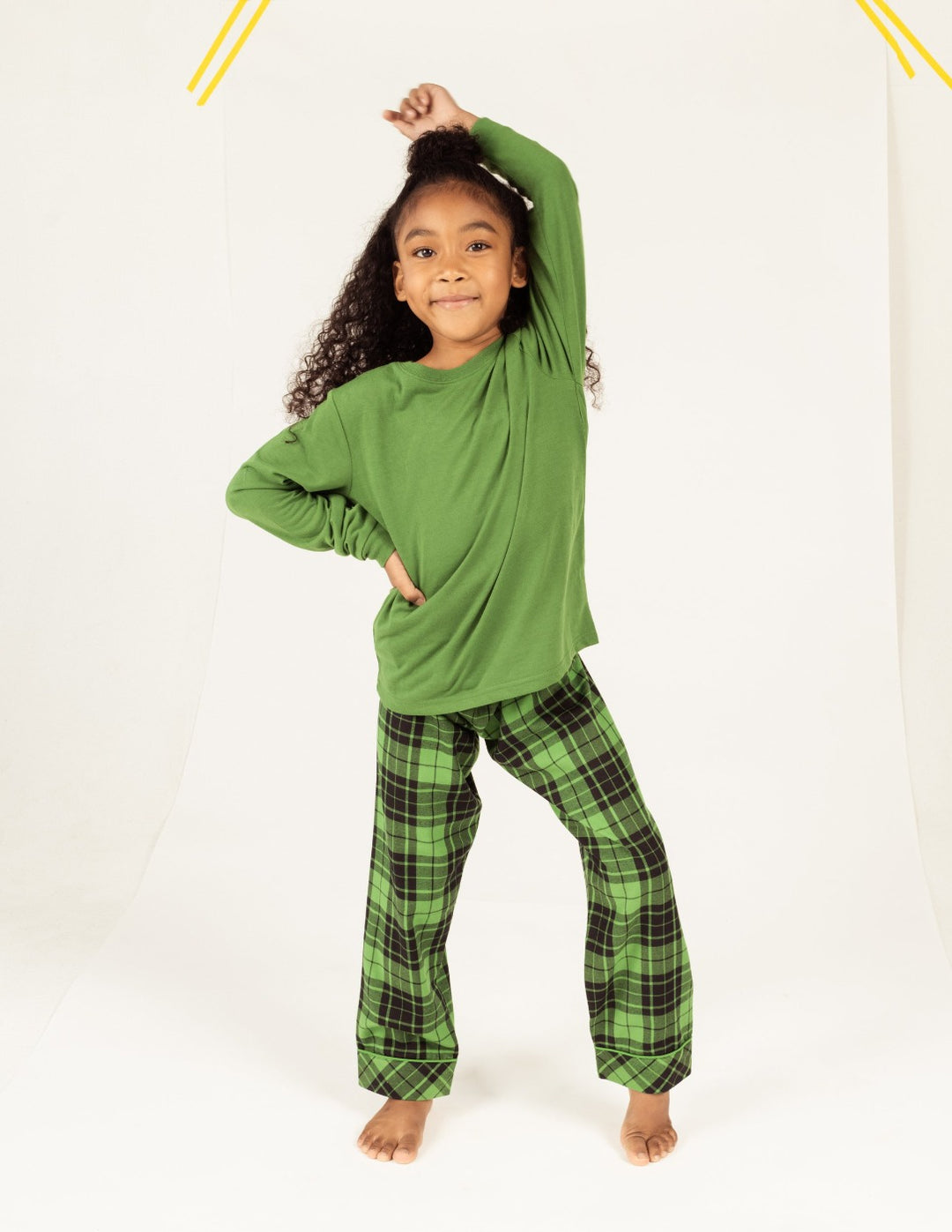 green and black kids flannel pajamas