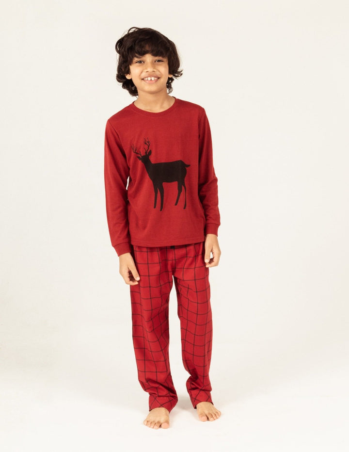 red reindeer kids flannel pajama