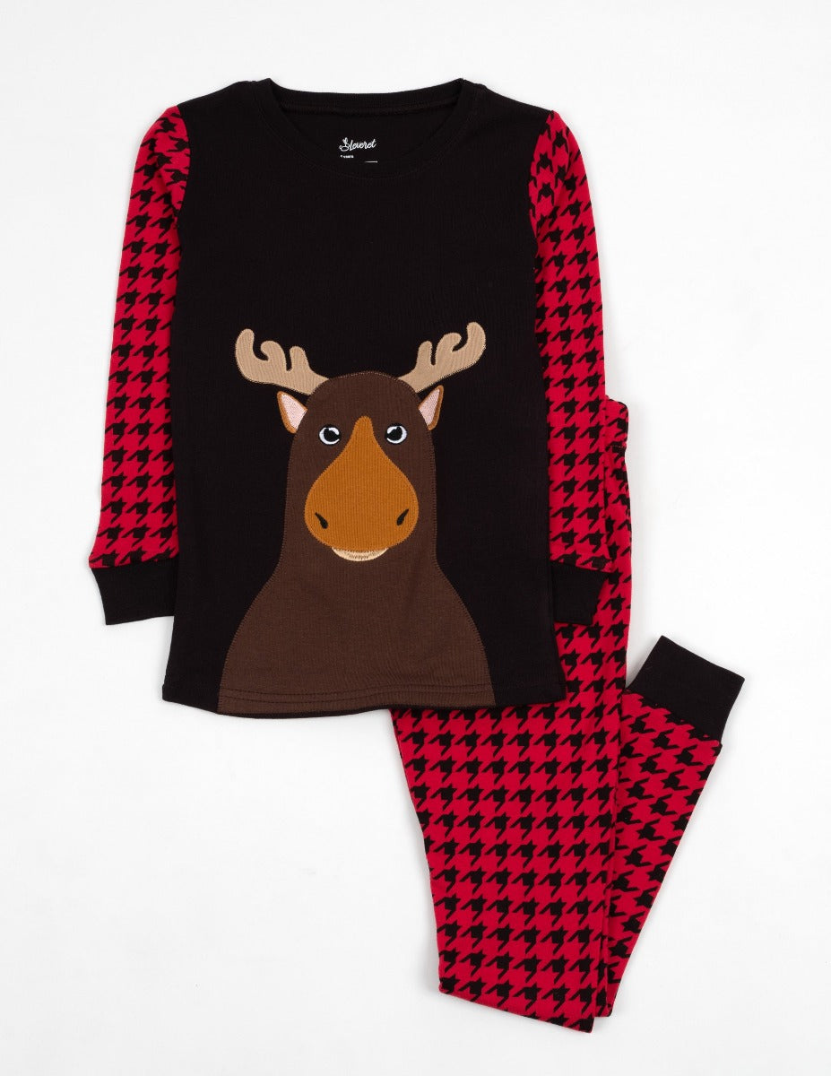 red and black moose kids cotton pajama
