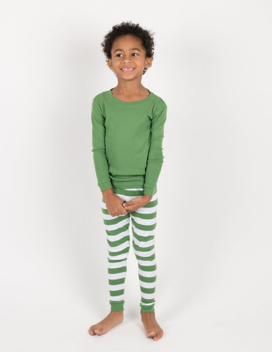 Green & White Stripes Matching Family Pajama Set – Leveret Clothing