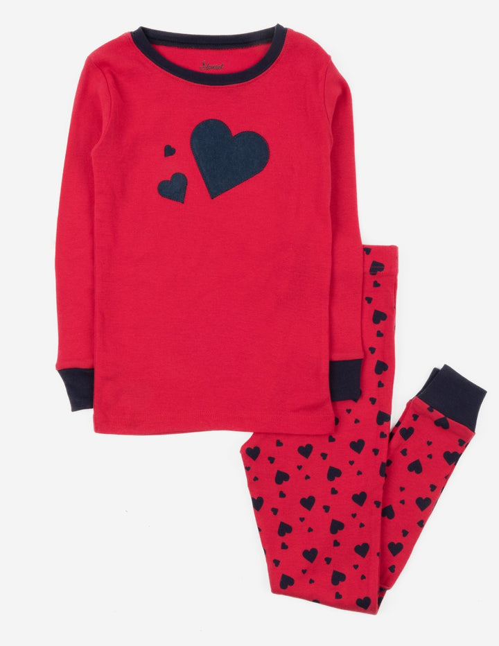 red and navy hearts kids pajamas