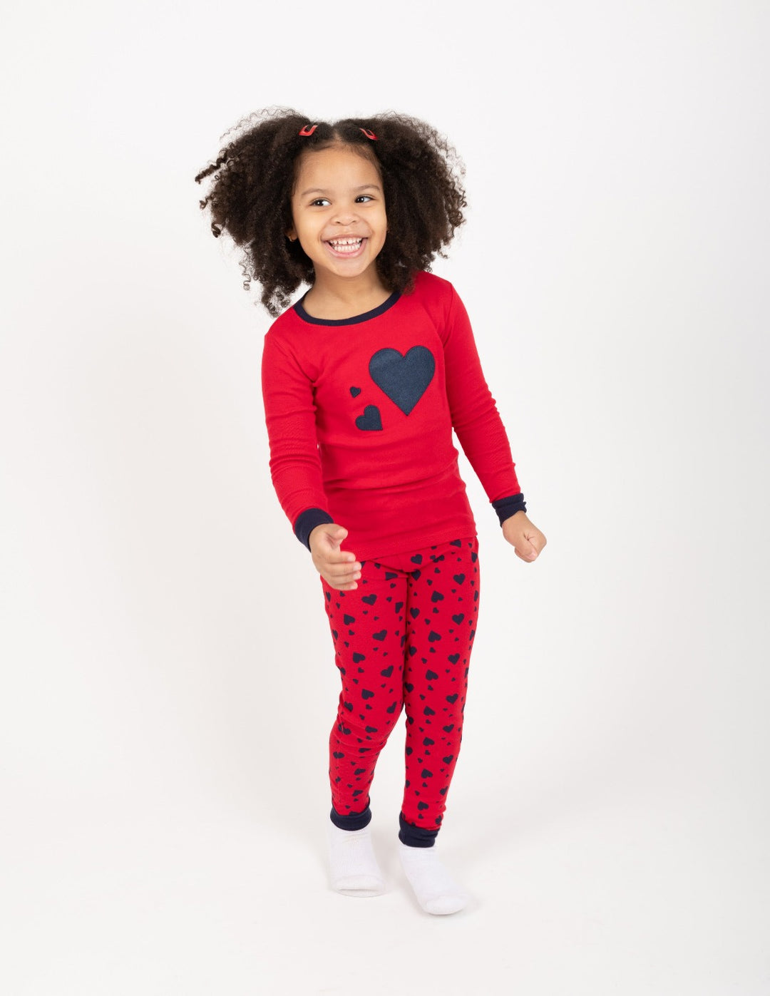 red and navy hearts kids pajamas