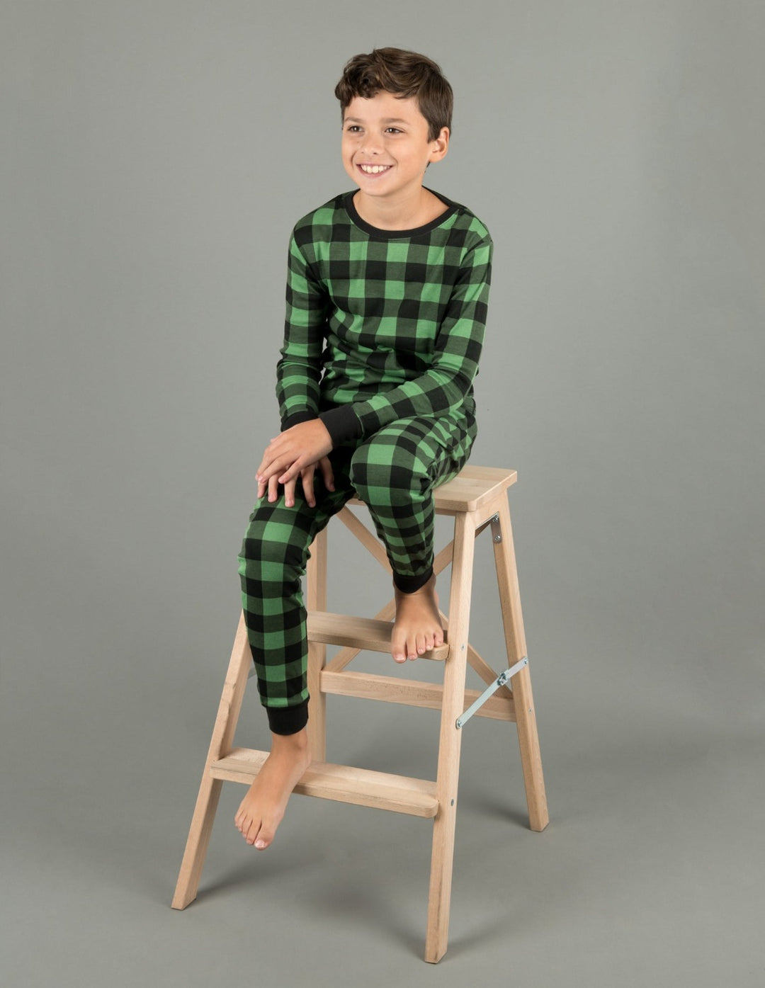 kids cotton green and black plaid pajamas