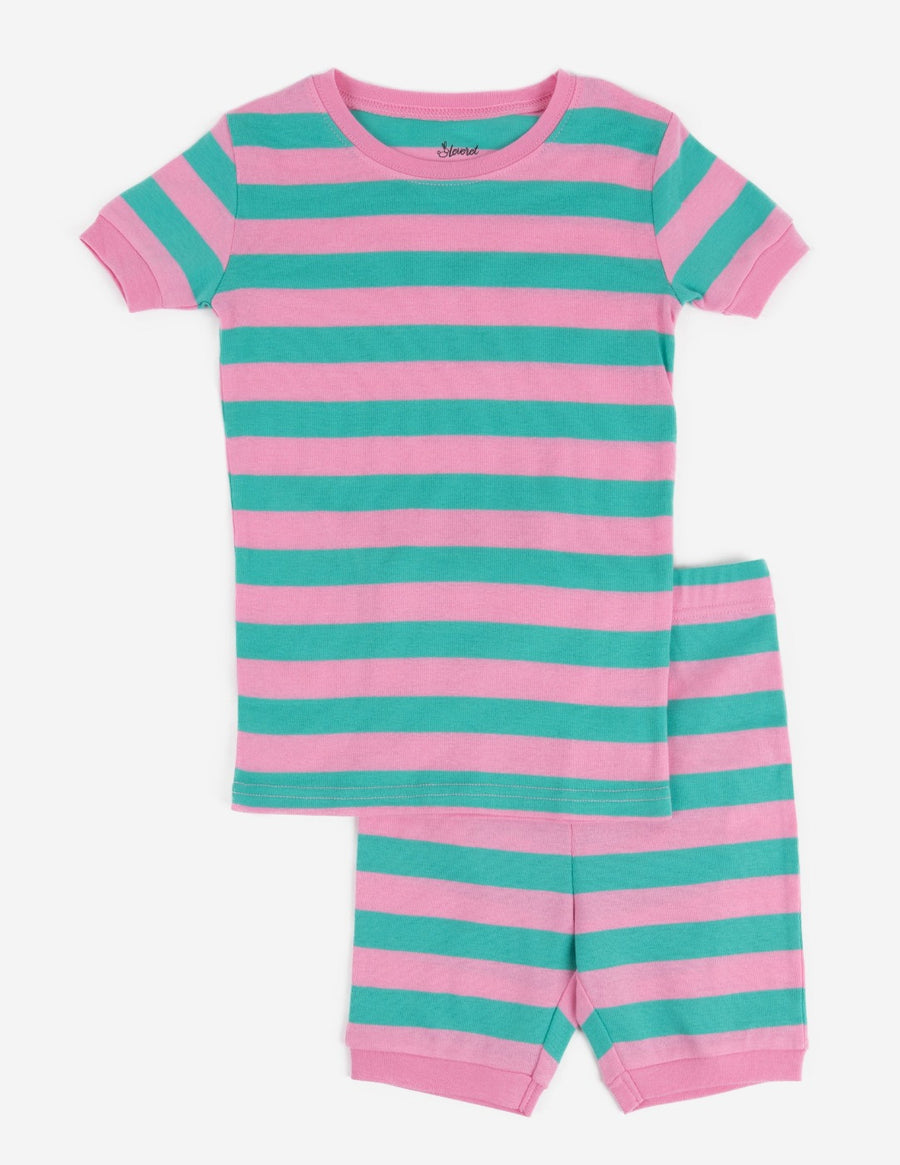 Leveret Short Sleeve Striped Cotton Pajamas – Leveret Clothing