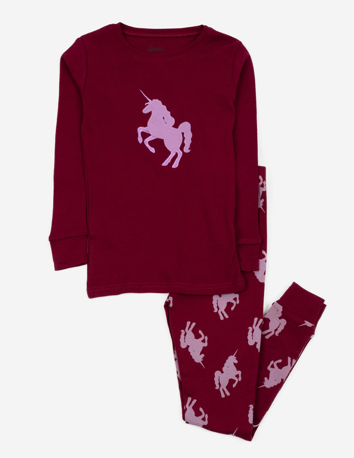 maroon unicorn cotton kids pajamas