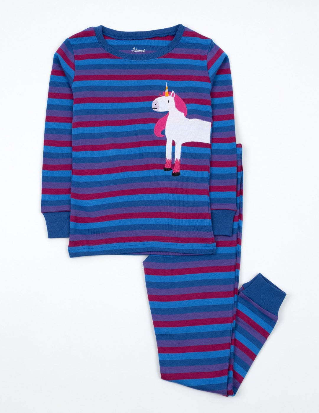 unicorn with purple and blue stripes kids cotton pajama