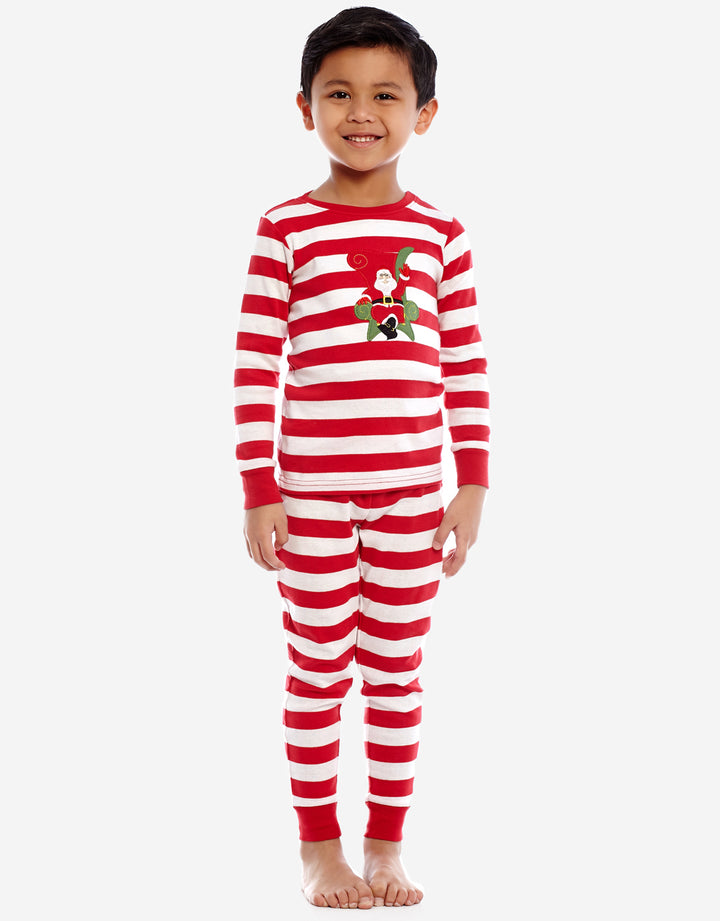 red and white striped santa kids pajamas