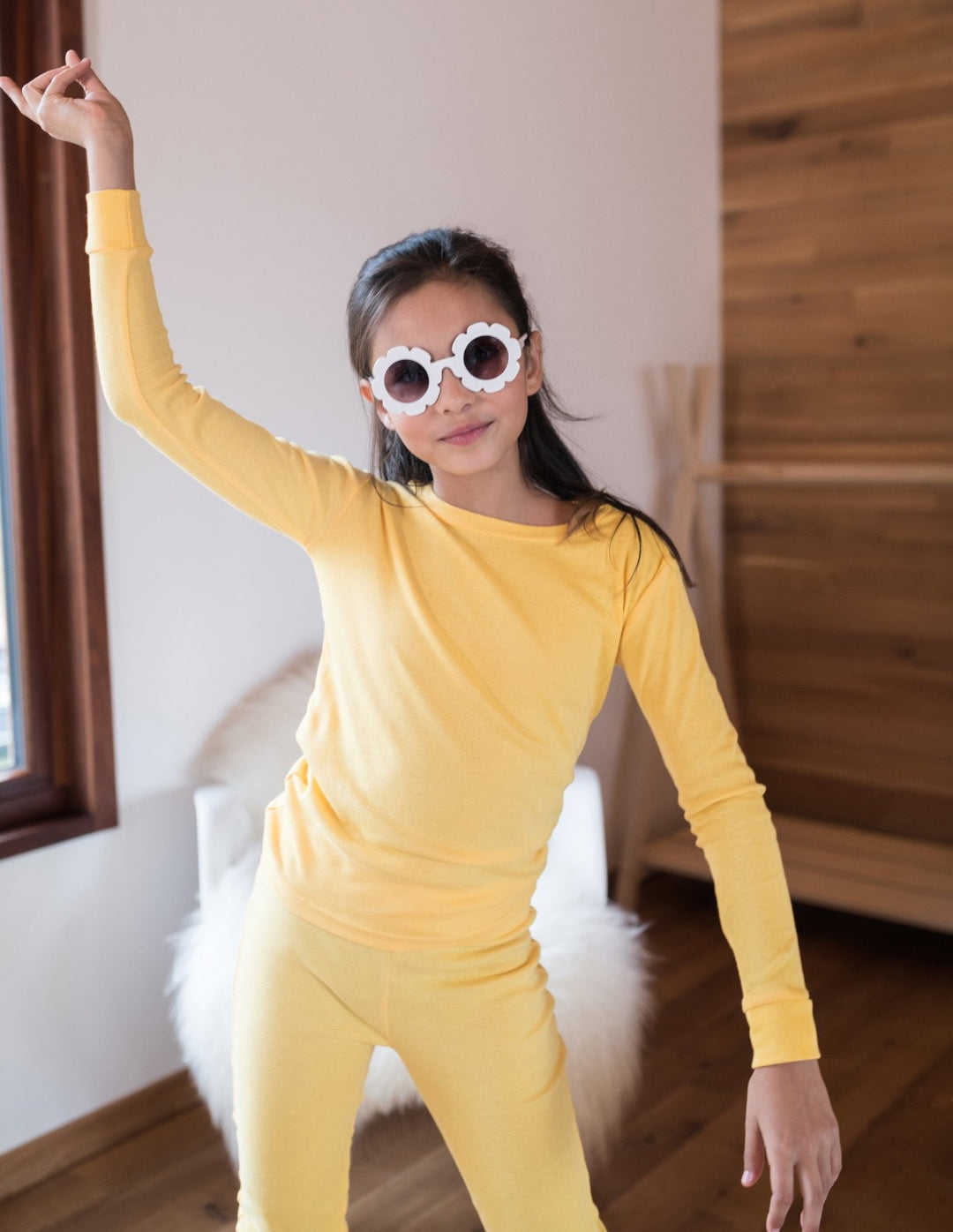 solid color yellow kids pajamas on kid