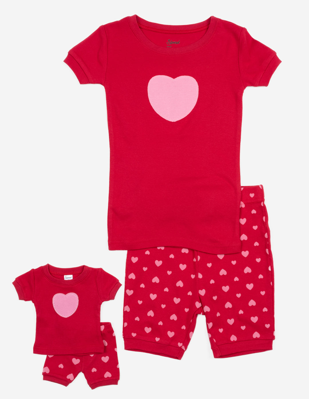 red hearts girl and doll shorts pajama