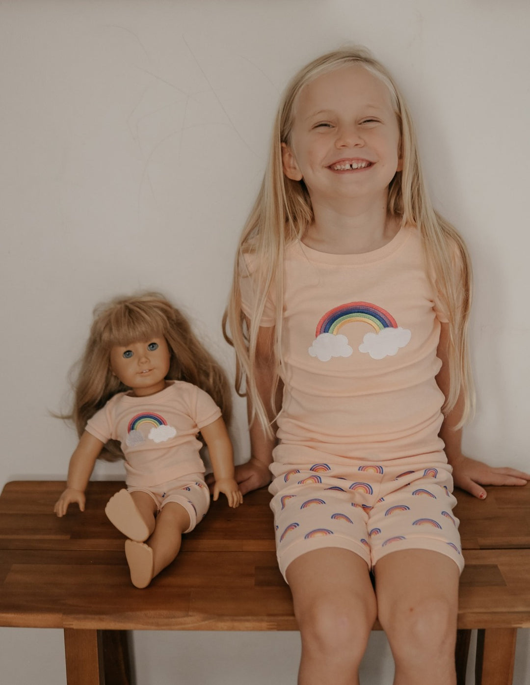 retro rainbow girl and doll shorts pajama