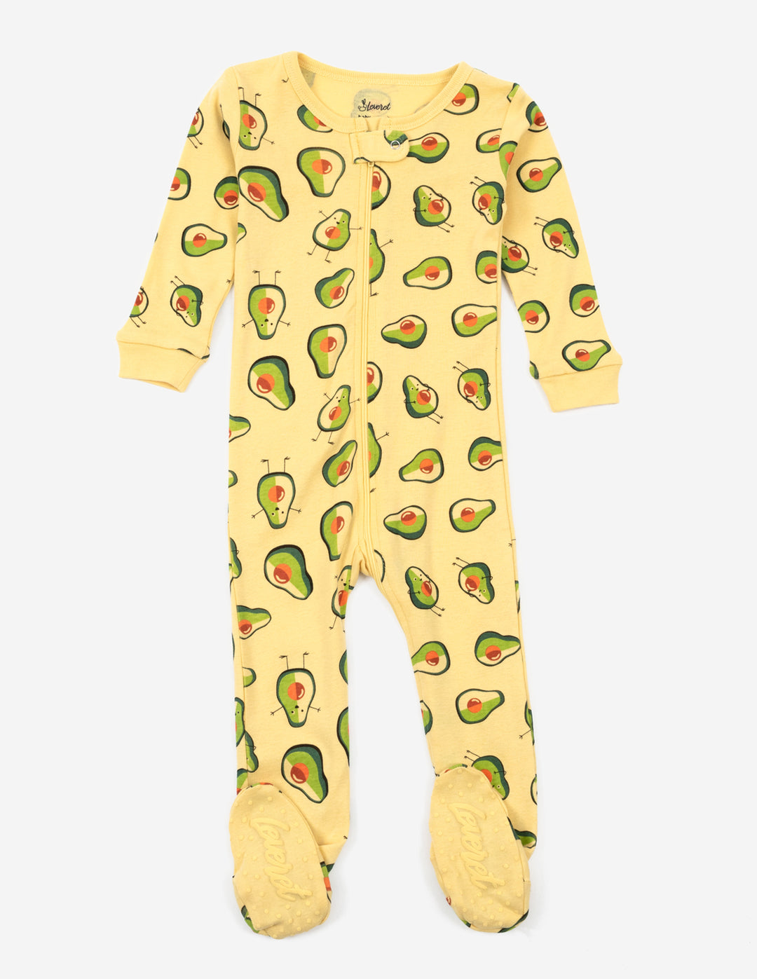 yellow avocado print baby footed cotton pajamas