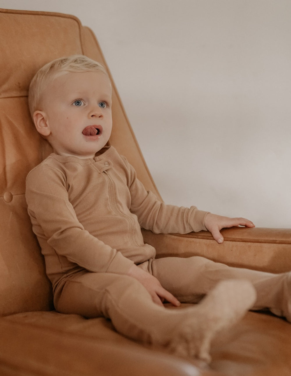 solid color beige baby footed pajama