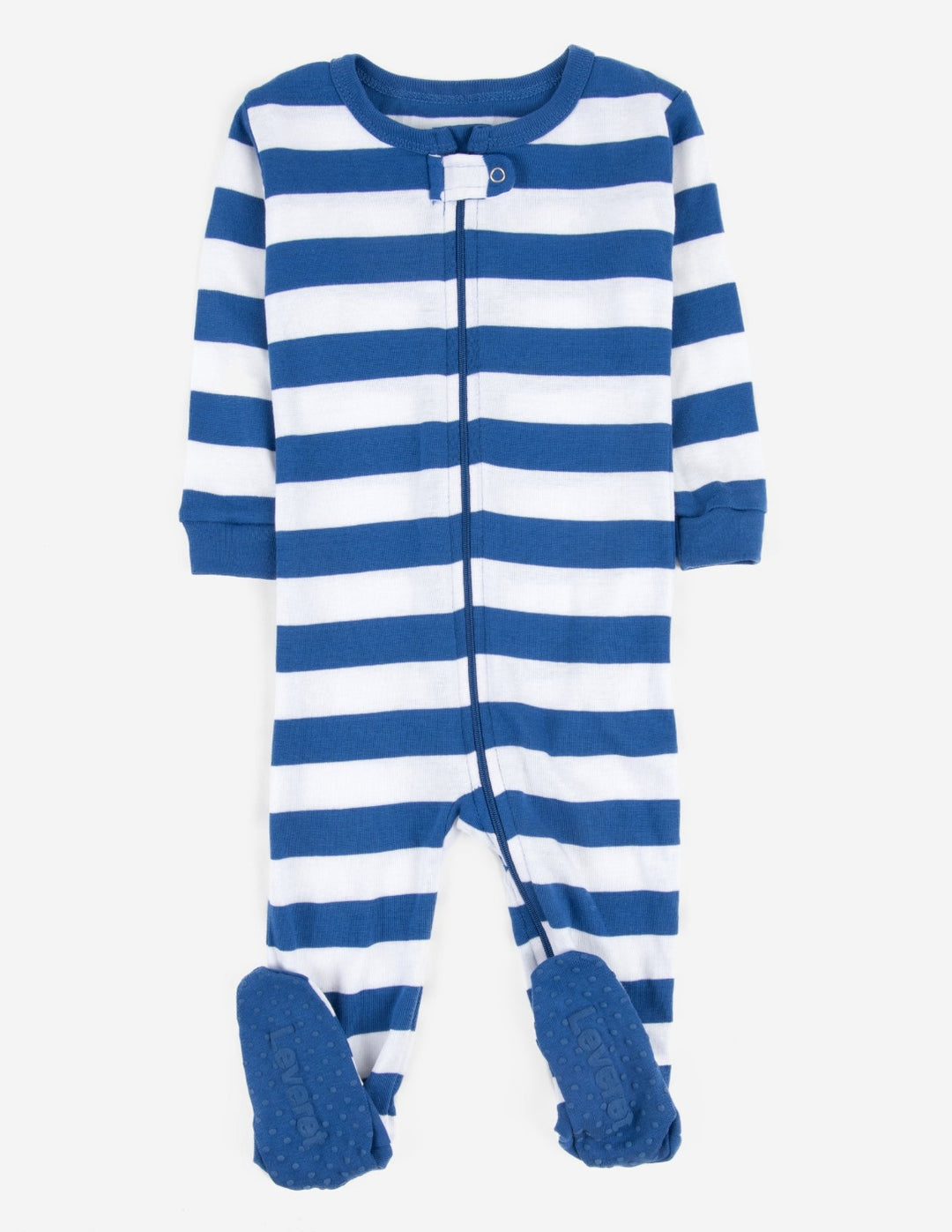 baby footed blue and white cotton pajamass