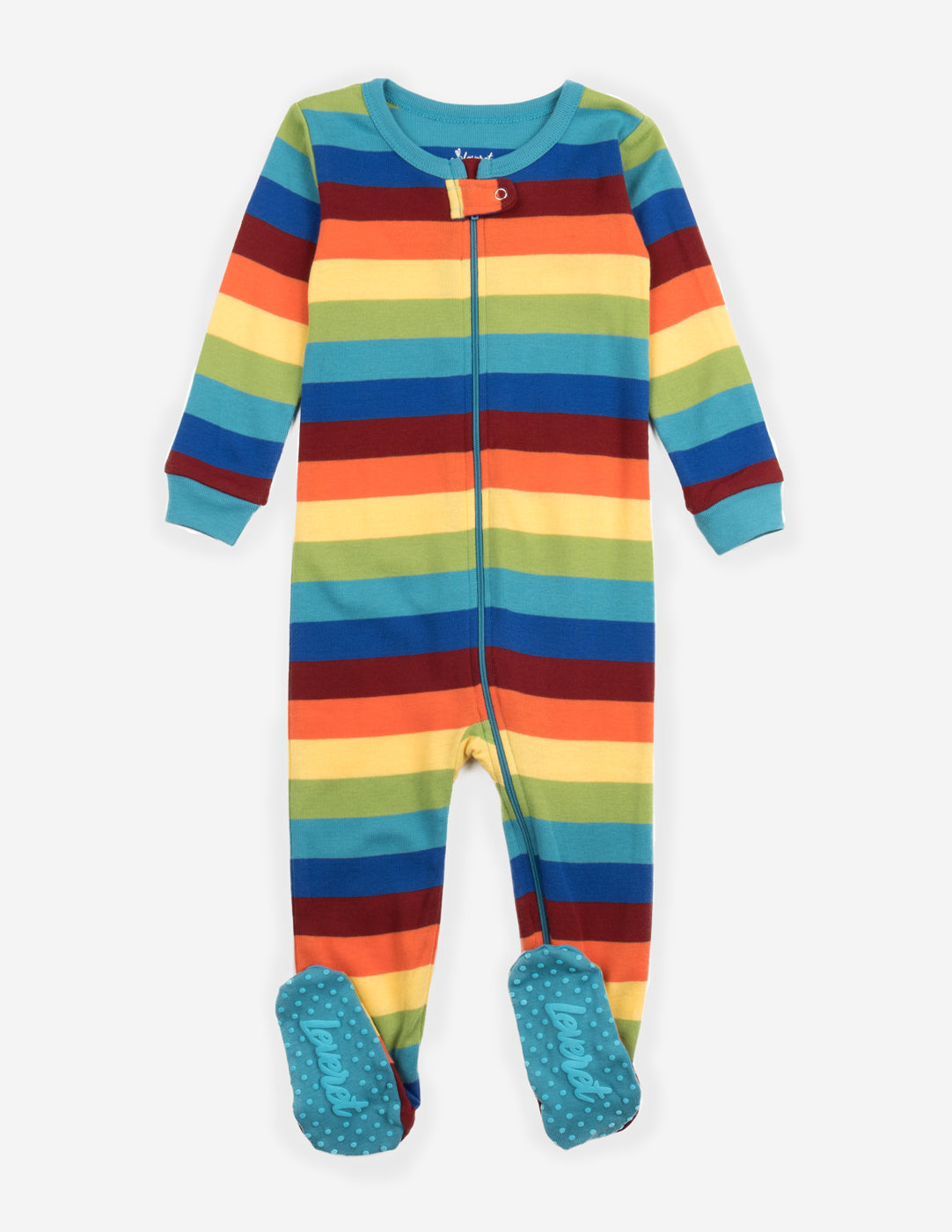 boys rainbow striped baby footed cotton pajamas