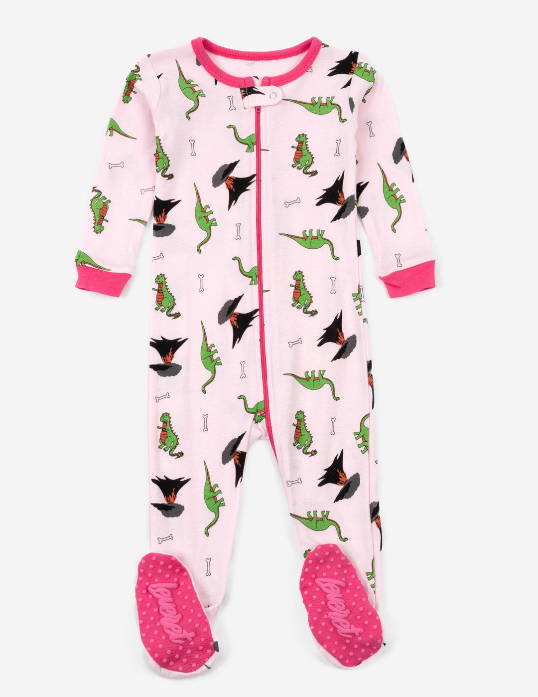 Kids Footed Pink Dinosaur Pajamas
