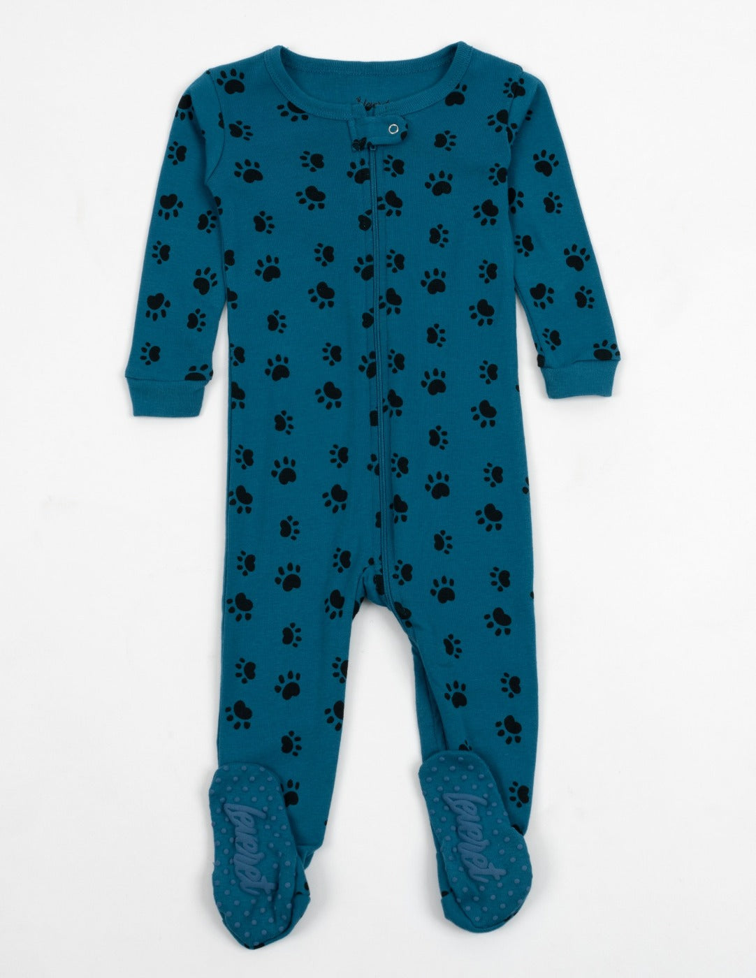 blue paw print cotton footed baby pajama