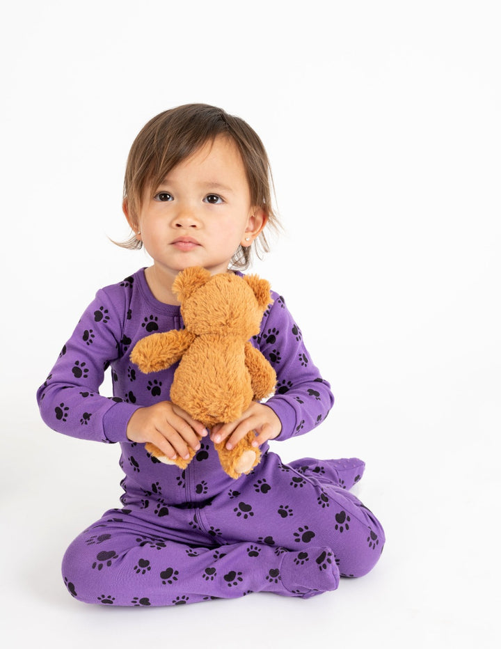 purple dog paw print cotton baby footed pajamas