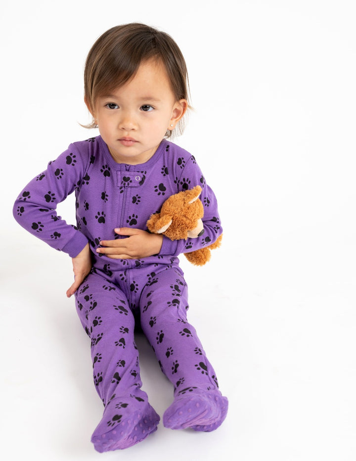 purple dog paw print cotton baby footed pajamas