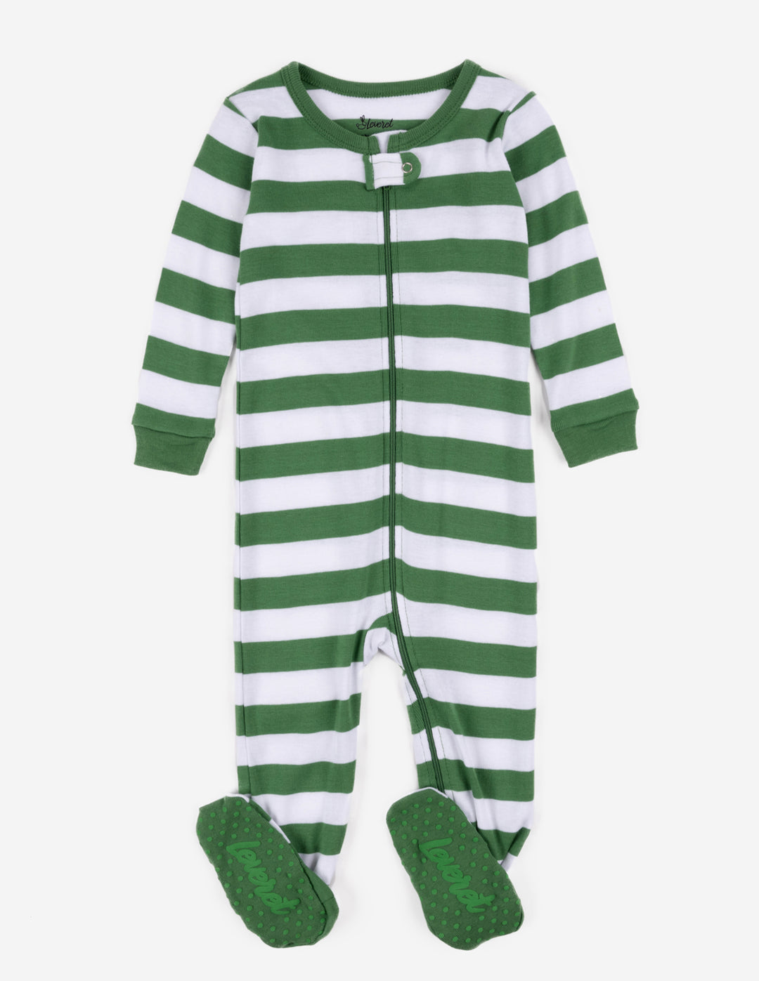 green and white stripes baby footed pajamas