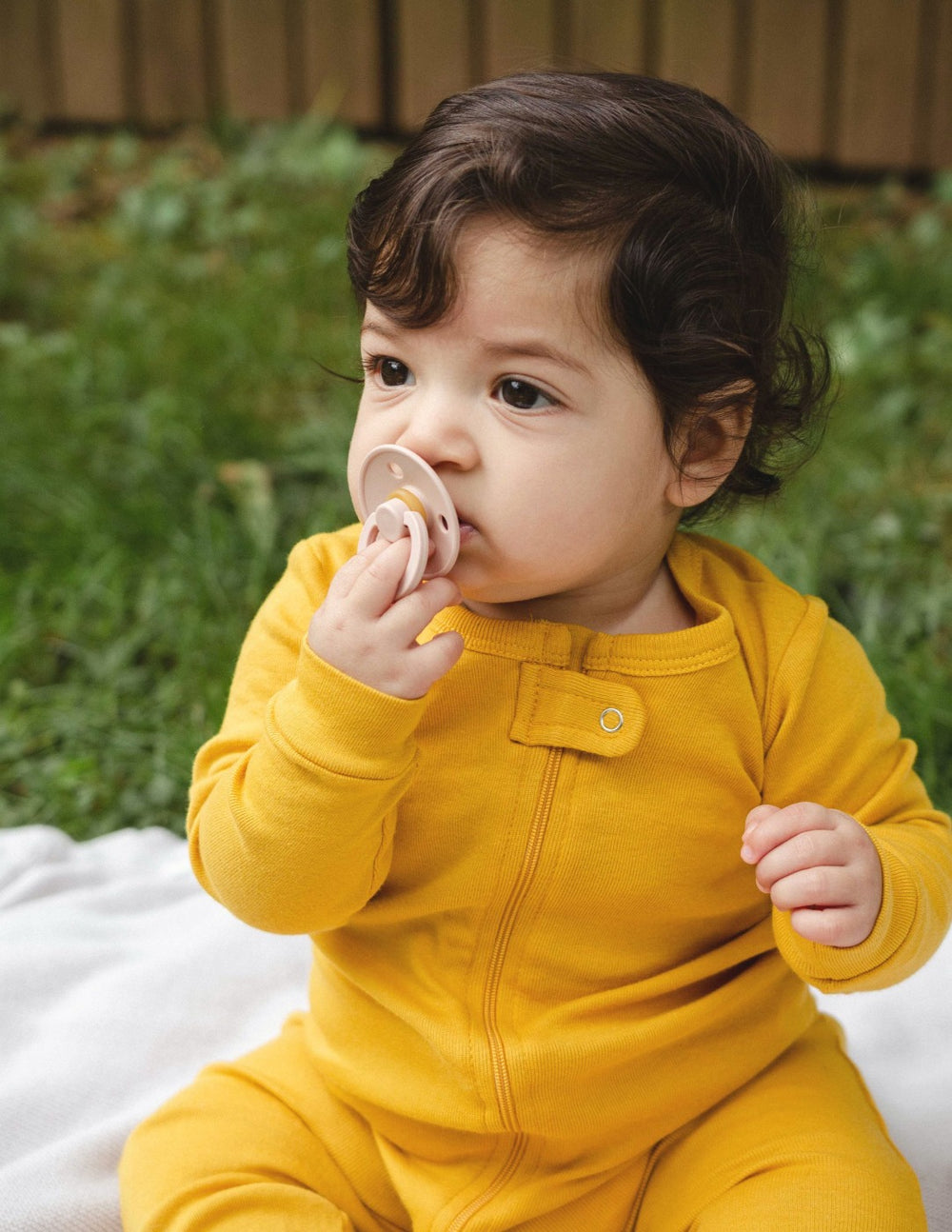 solid color mustard baby footed pajamas