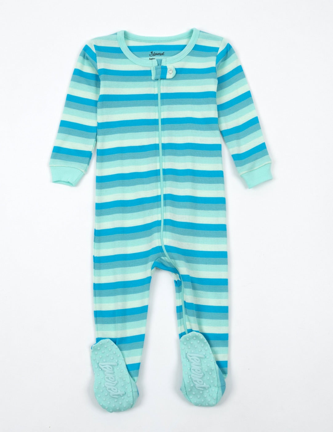 blue striped baby footed cotton pajamas