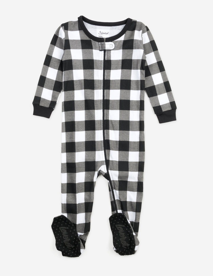 black and white plaid baby footed pajamas