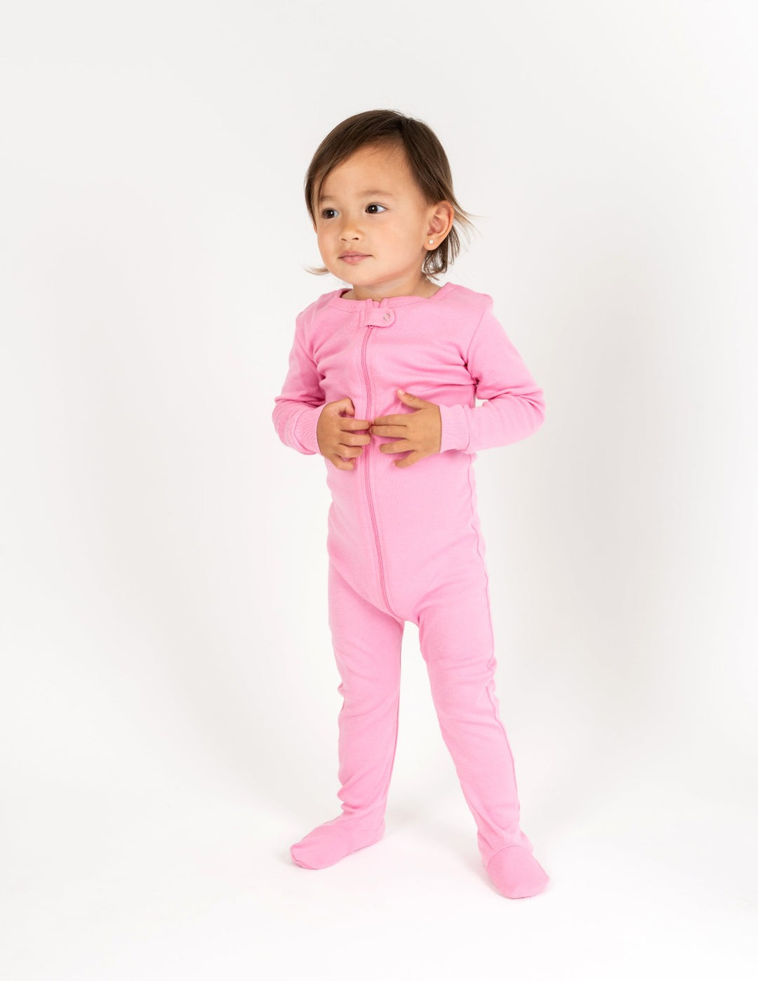 Pink Newborn Girl Pajamas Solid Color Pink Footed Pajamas