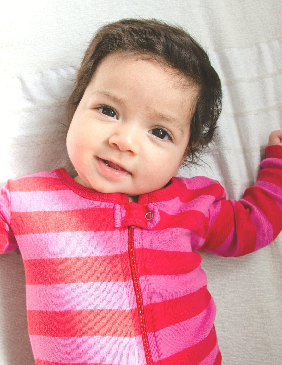 red and pink striped baby footed pajamas