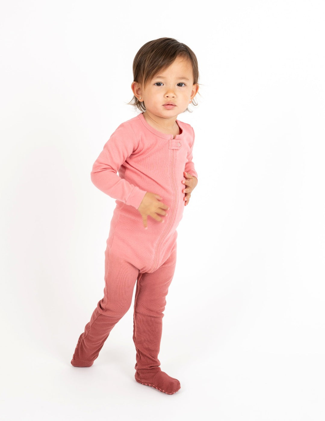 Kids Footed Pink Ombré Tie Dye Cotton Pajamas
