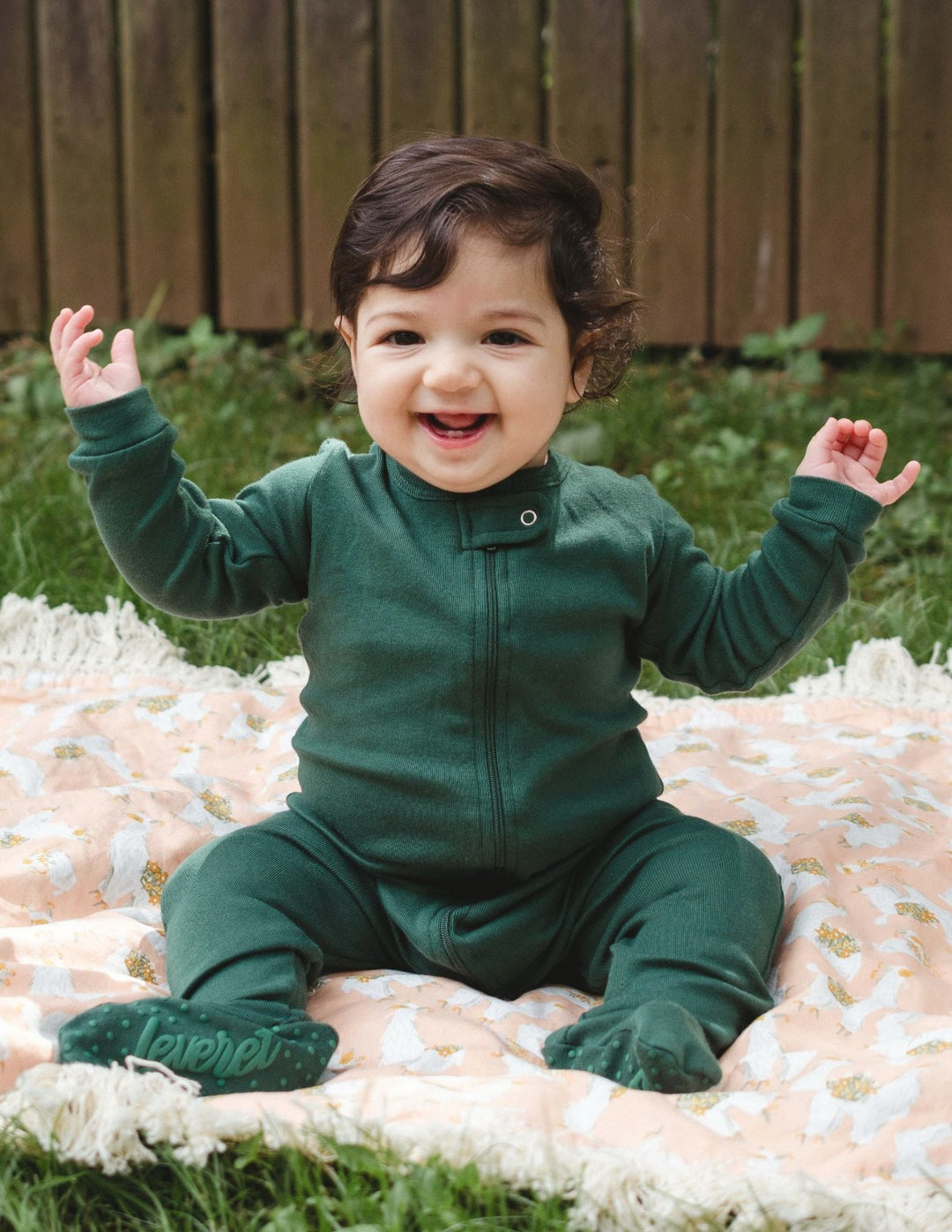 solid color dark green baby footed pajamas