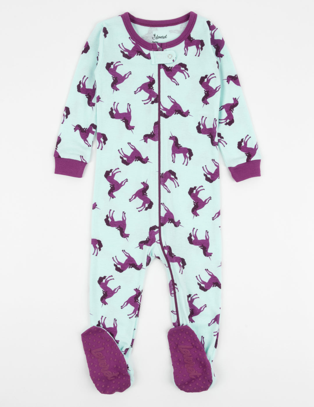 aqua unicorn baby footed pajamas