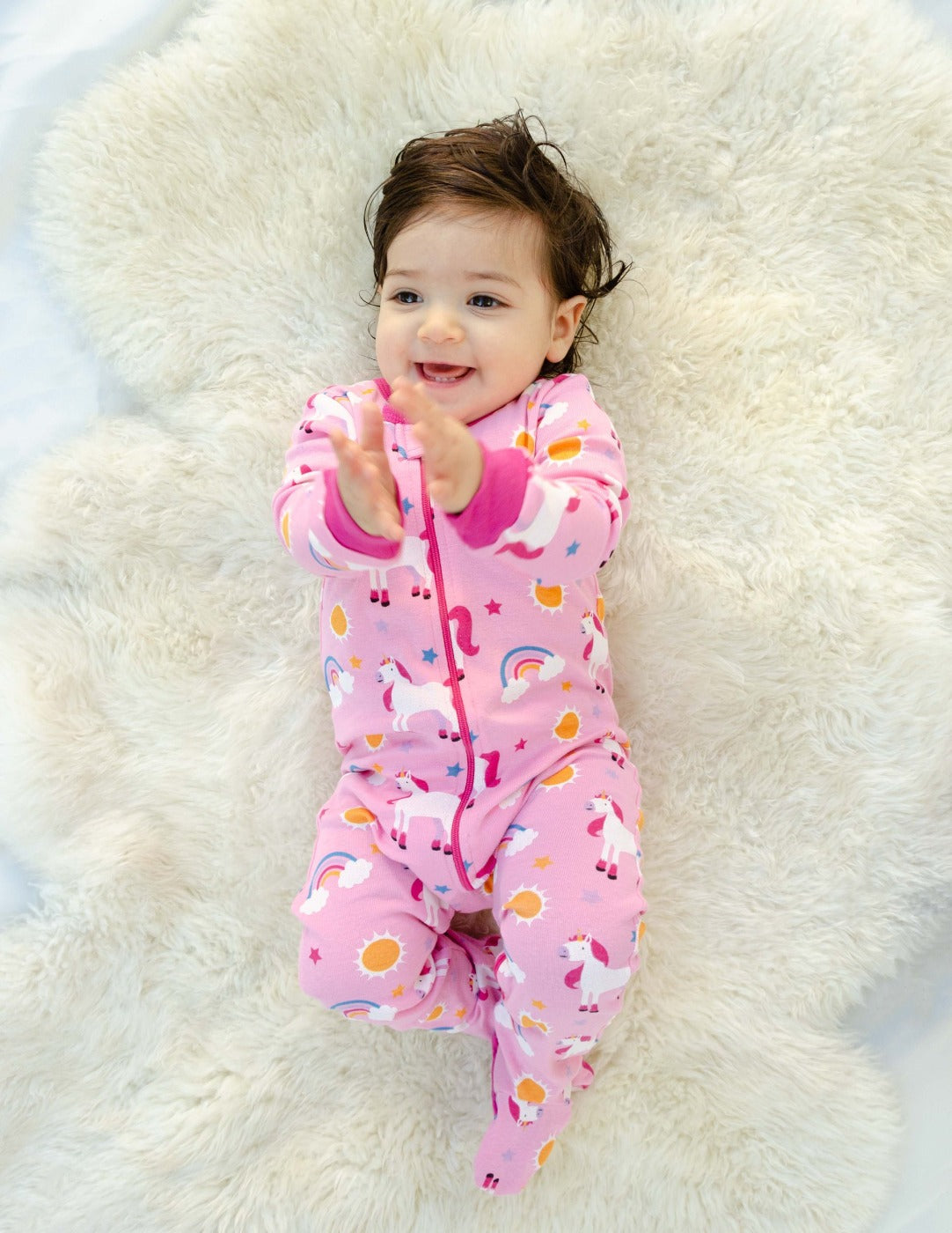 pink unicorn and rainbow baby footed cotton pajama