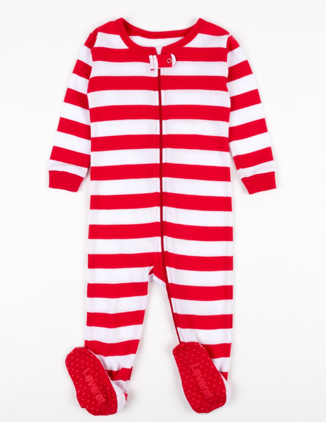 red and white striped baby footed pajamas