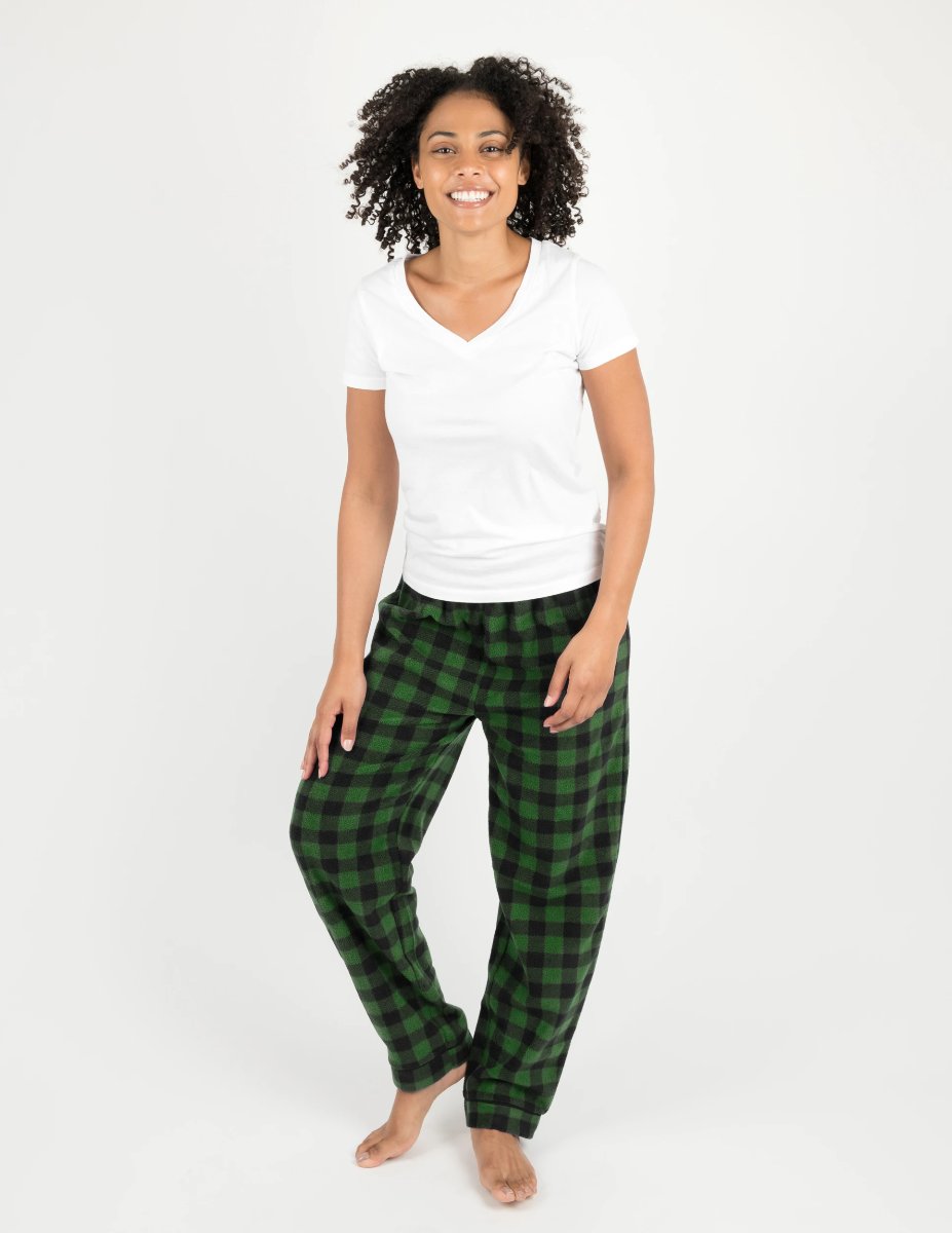black and green plaid women's fleece pants